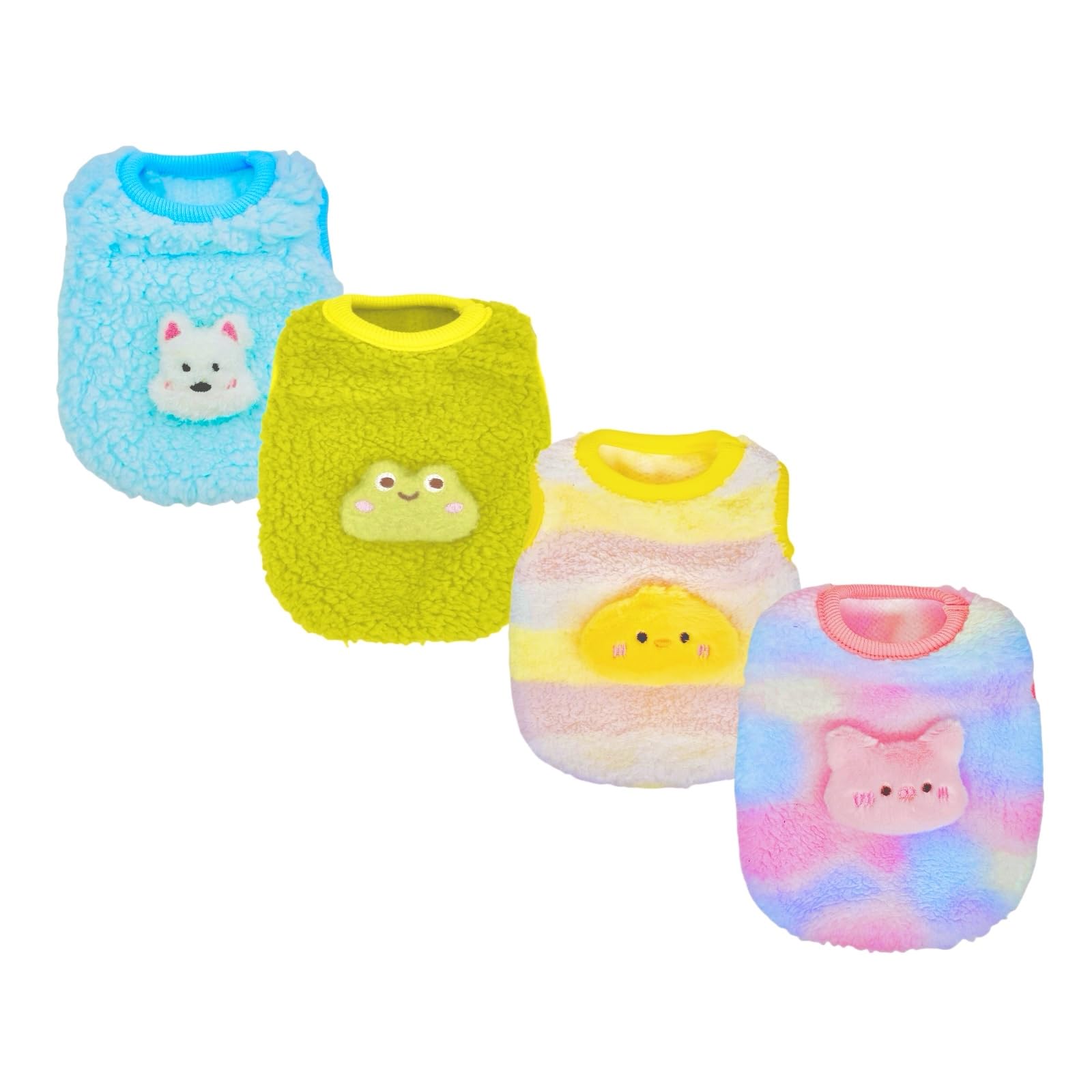 YorkieGogo 4-Piece Tiny Pet Sweater Set – Candy-Colored Plush Shirts for XXS Dogs, Cats, and Small Animals (Gradient, 1.5-3 lbs)