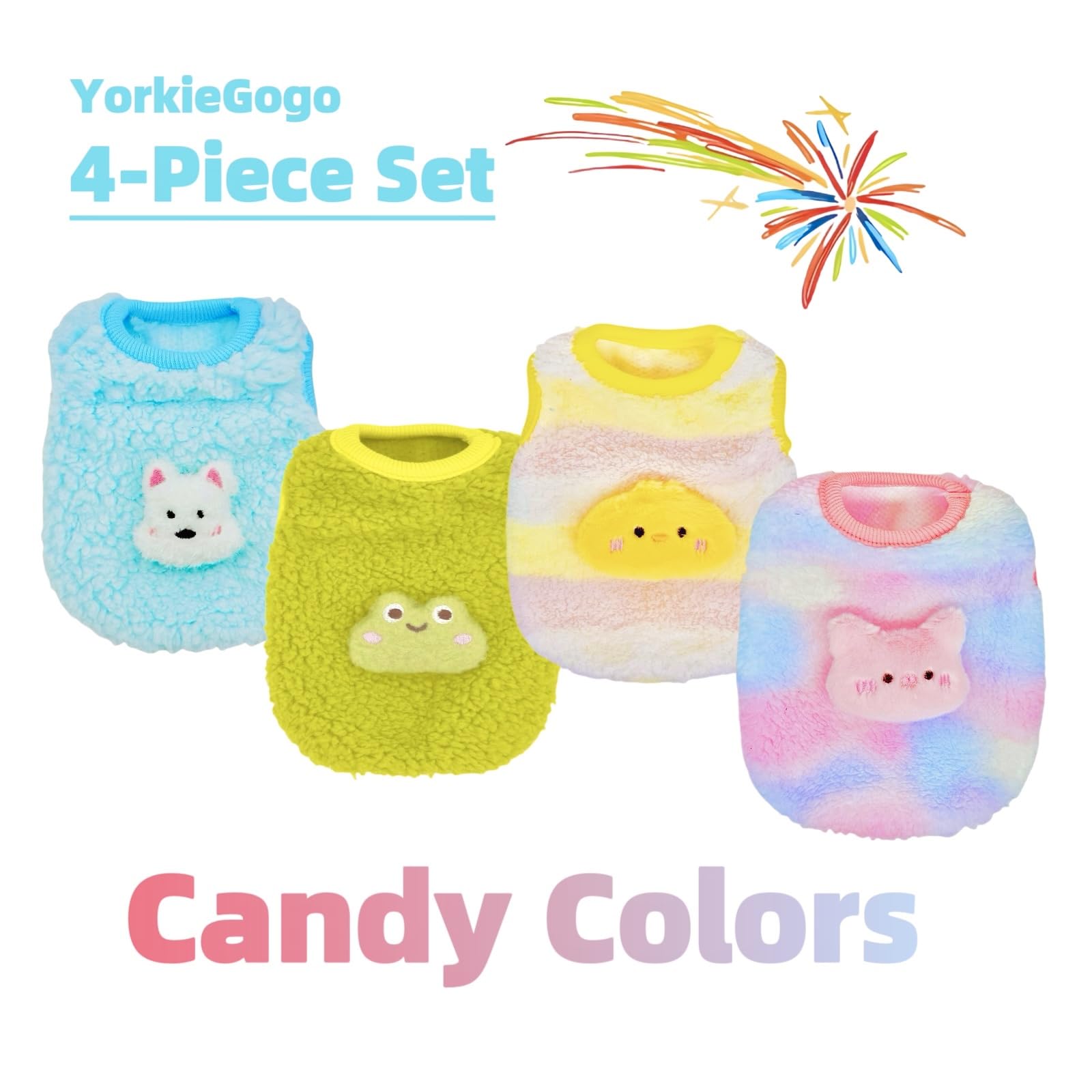 YorkieGogo 4-Piece Tiny Pet Sweater Set – Candy-Colored Plush Shirts for XXS Dogs, Cats, and Small Animals (Gradient, 1.5-3 lbs)