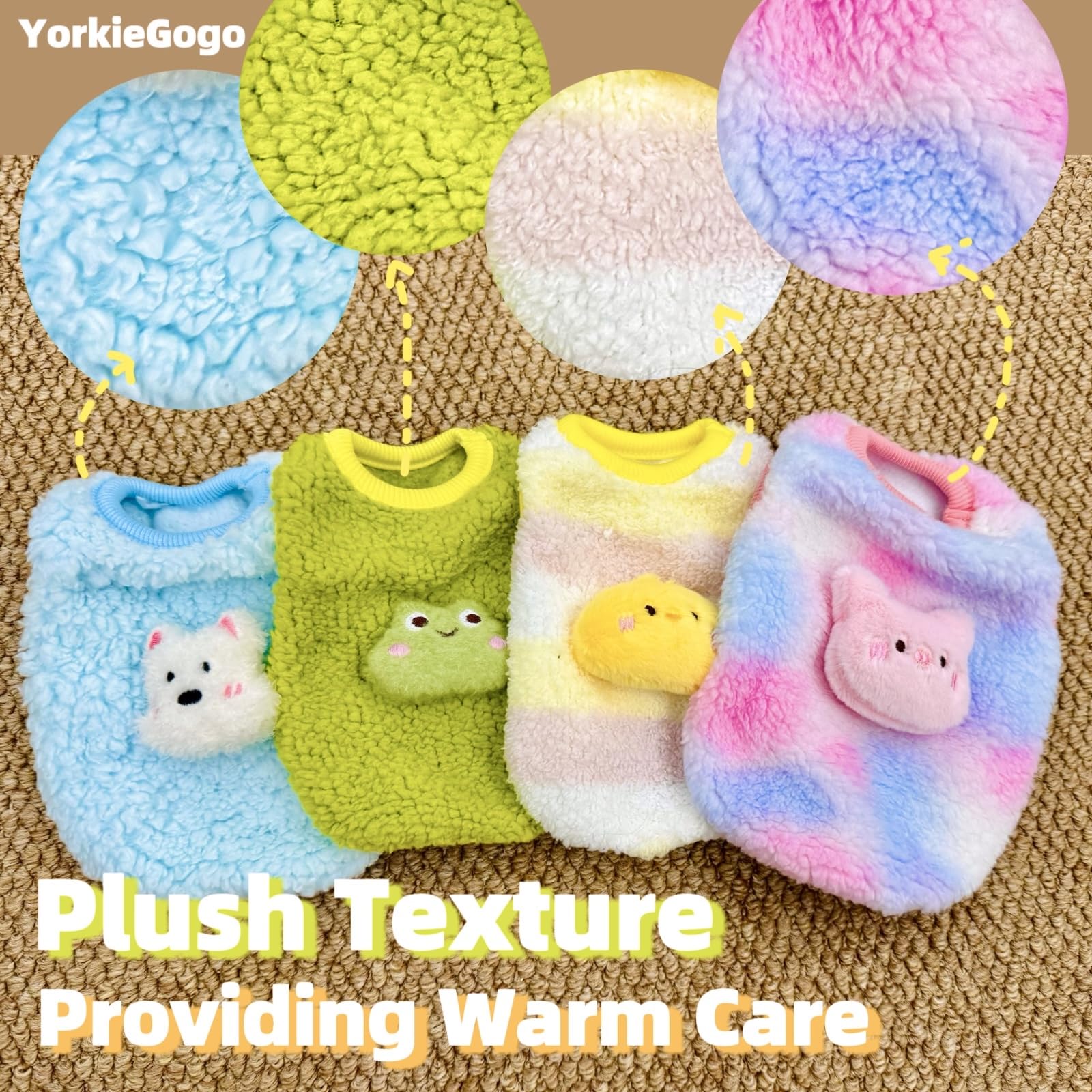 YorkieGogo 4-Piece Tiny Pet Sweater Set – Candy-Colored Plush Shirts for XXS Dogs, Cats, and Small Animals (Gradient, 1.5-3 lbs)