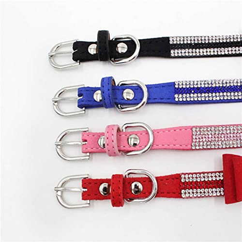 YOUALSO Pink Rhinestone Dog Collar and Leash Set with Bow Tie – Bling Crystal Collar for Small Dogs and Cats, XSmall