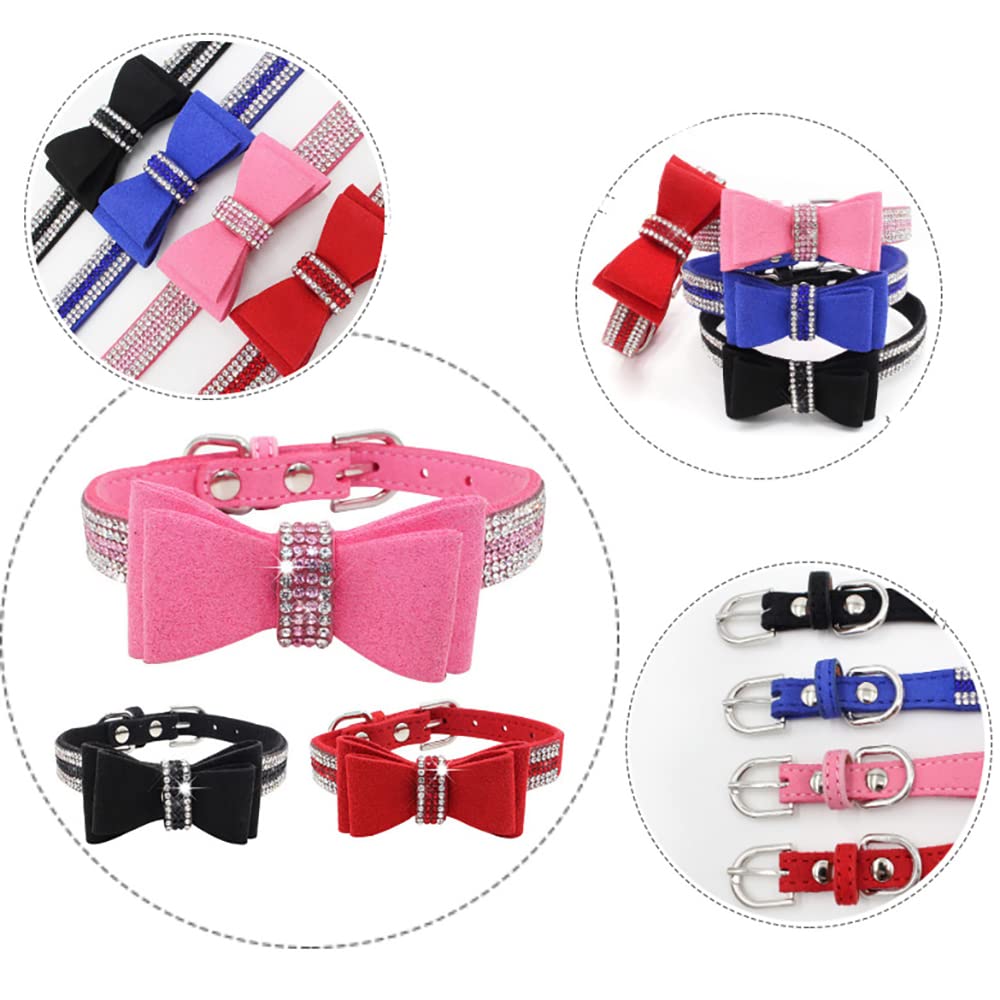 YOUALSO Pink Rhinestone Dog Collar and Leash Set with Bow Tie – Bling Crystal Collar for Small Dogs and Cats, XSmall