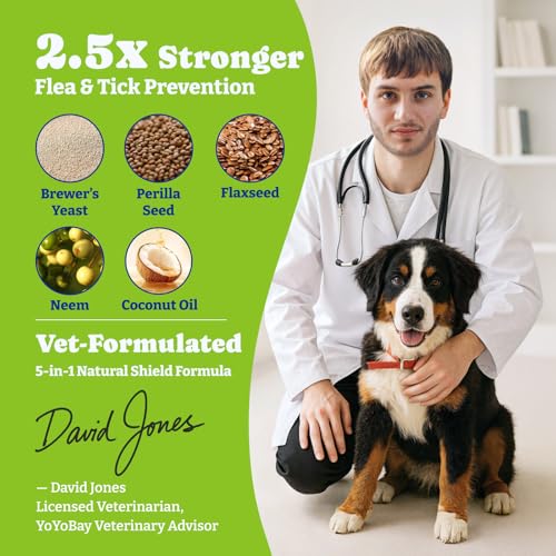 YoYoBay Natural Shield 5-in-1 Flea & Tick Chewables for Dogs – 180 Beef & Carrot Soft Chews