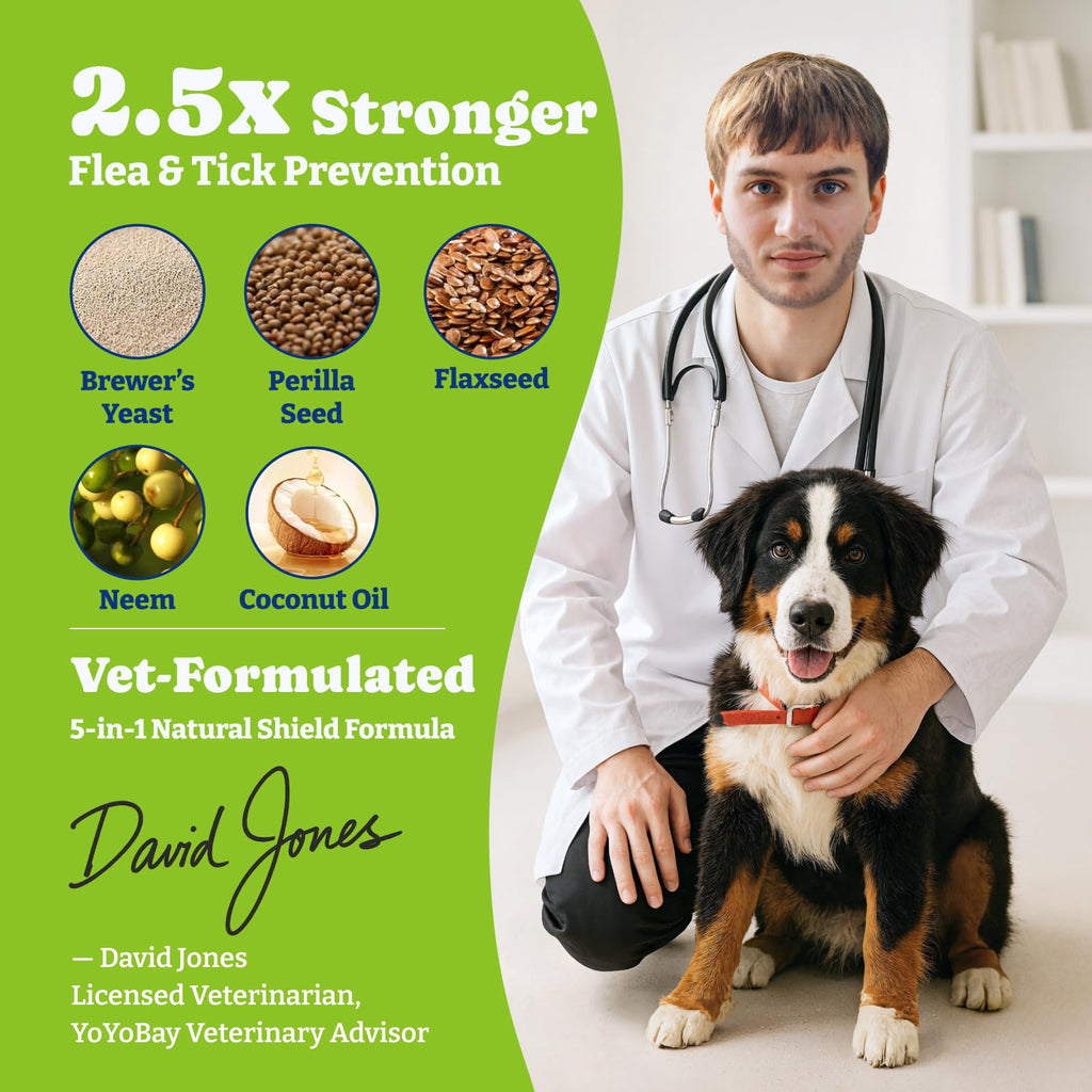 YoYoBay Natural Shield 5-in-1 Flea & Tick Chewables for Dogs – 180 Beef & Carrot Soft Chews