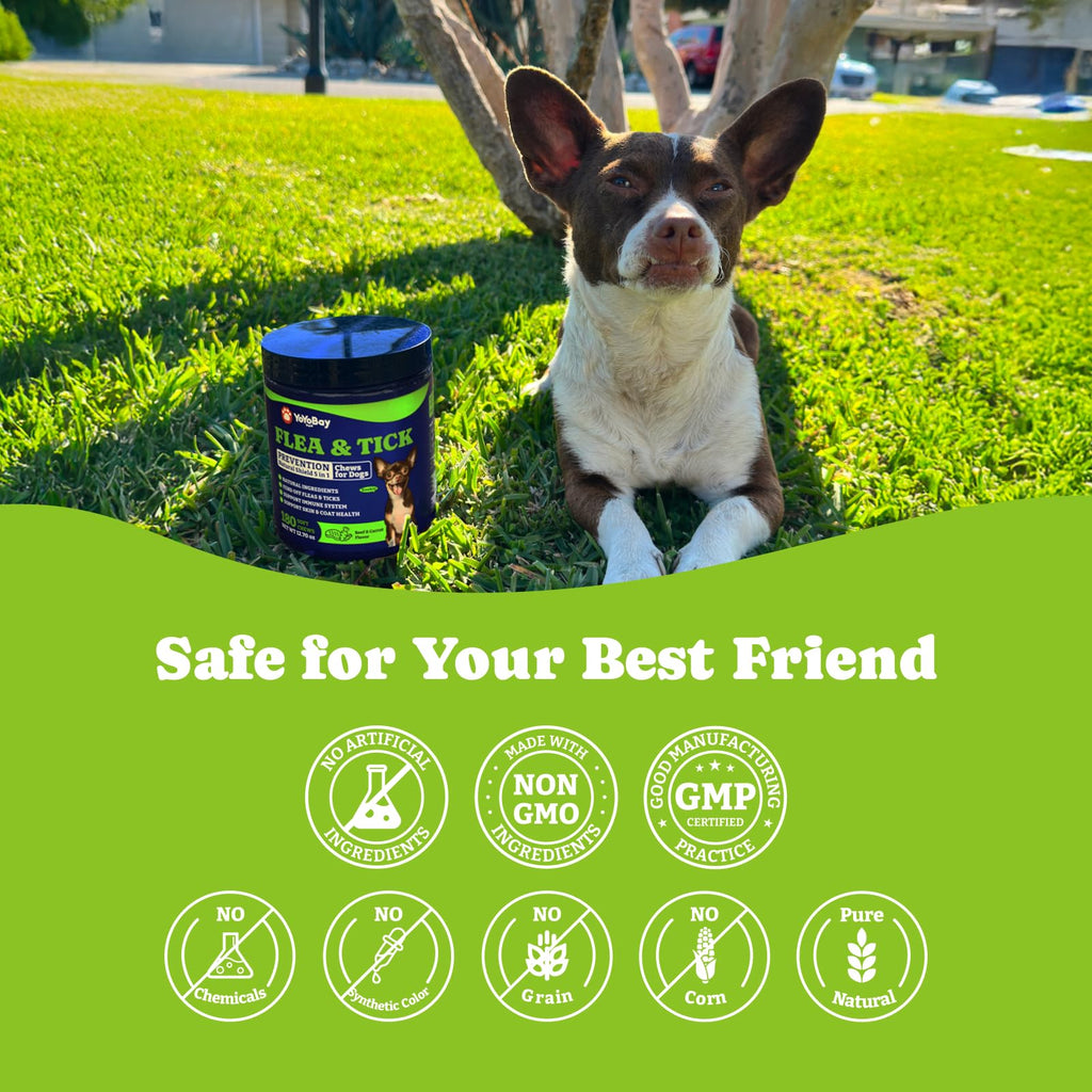YoYoBay Natural Shield 5-in-1 Flea & Tick Chewables for Dogs – 180 Beef & Carrot Soft Chews