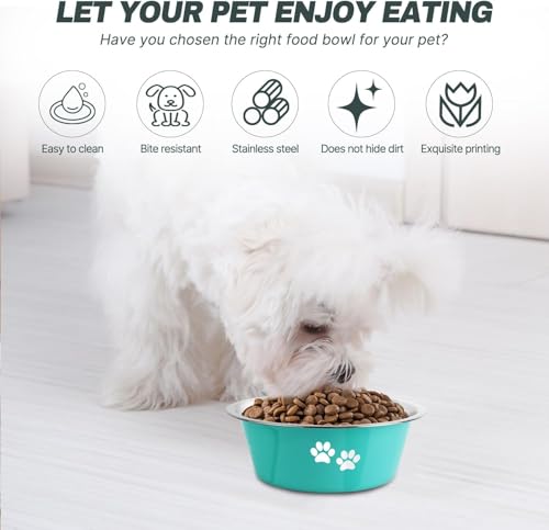 YUDANSI Stainless Steel Dog Bowls 2-Pack - Non-Slip Silicone Base, 3.6 Cup Capacity, Green & Grey for Small to Medium Dogs