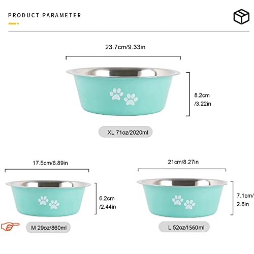 YUDANSI Stainless Steel Dog Bowls 2-Pack - Non-Slip Silicone Base, 3.6 Cup Capacity, Green & Grey for Small to Medium Dogs
