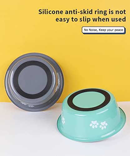 YUDANSI Stainless Steel Dog Bowls 2-Pack - Non-Slip Silicone Base, 3.6 Cup Capacity, Green & Grey for Small to Medium Dogs