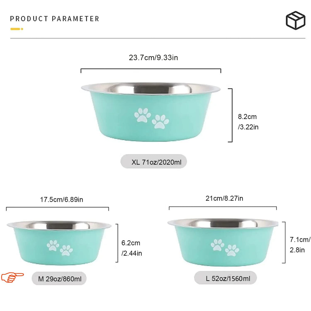 YUDANSI Stainless Steel Dog Bowls 2-Pack - Non-Slip Silicone Base, 3.6 Cup Capacity, Green & Grey for Small to Medium Dogs