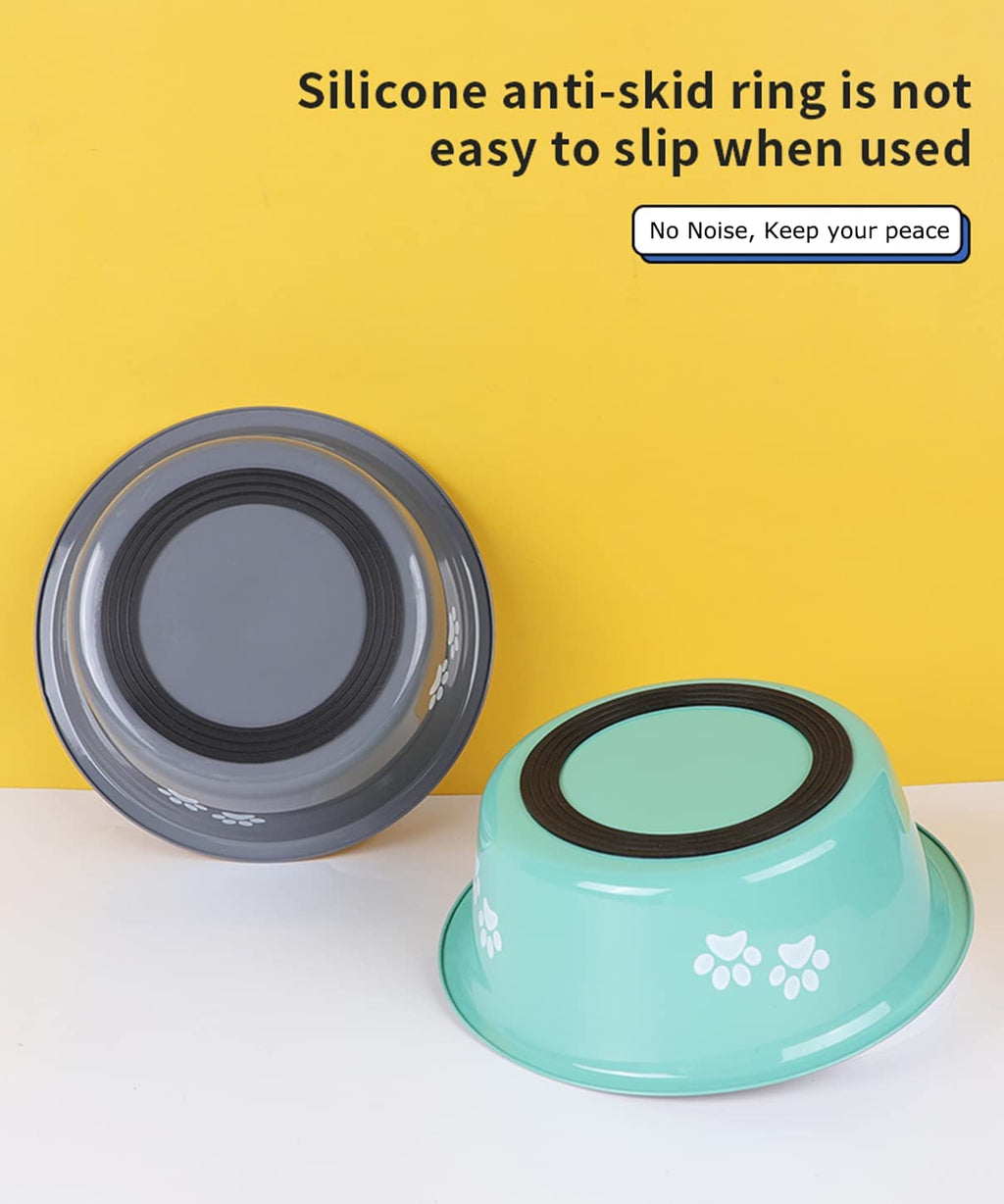 YUDANSI Stainless Steel Dog Bowls 2-Pack - Non-Slip Silicone Base, 3.6 Cup Capacity, Green & Grey for Small to Medium Dogs