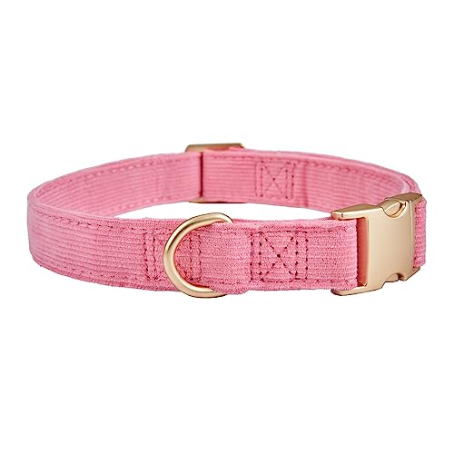YUDOTE Corduroy Dog Collar – Adjustable Metal Buckle, Heavy Duty, Rosy Pink, Medium (12-19 inch)