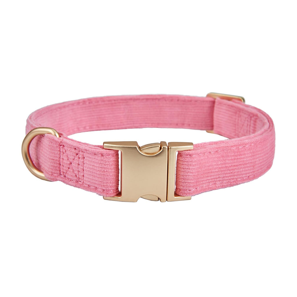 YUDOTE Corduroy Dog Collar – Adjustable Metal Buckle, Heavy Duty, Rosy Pink, Medium (12-19 inch)