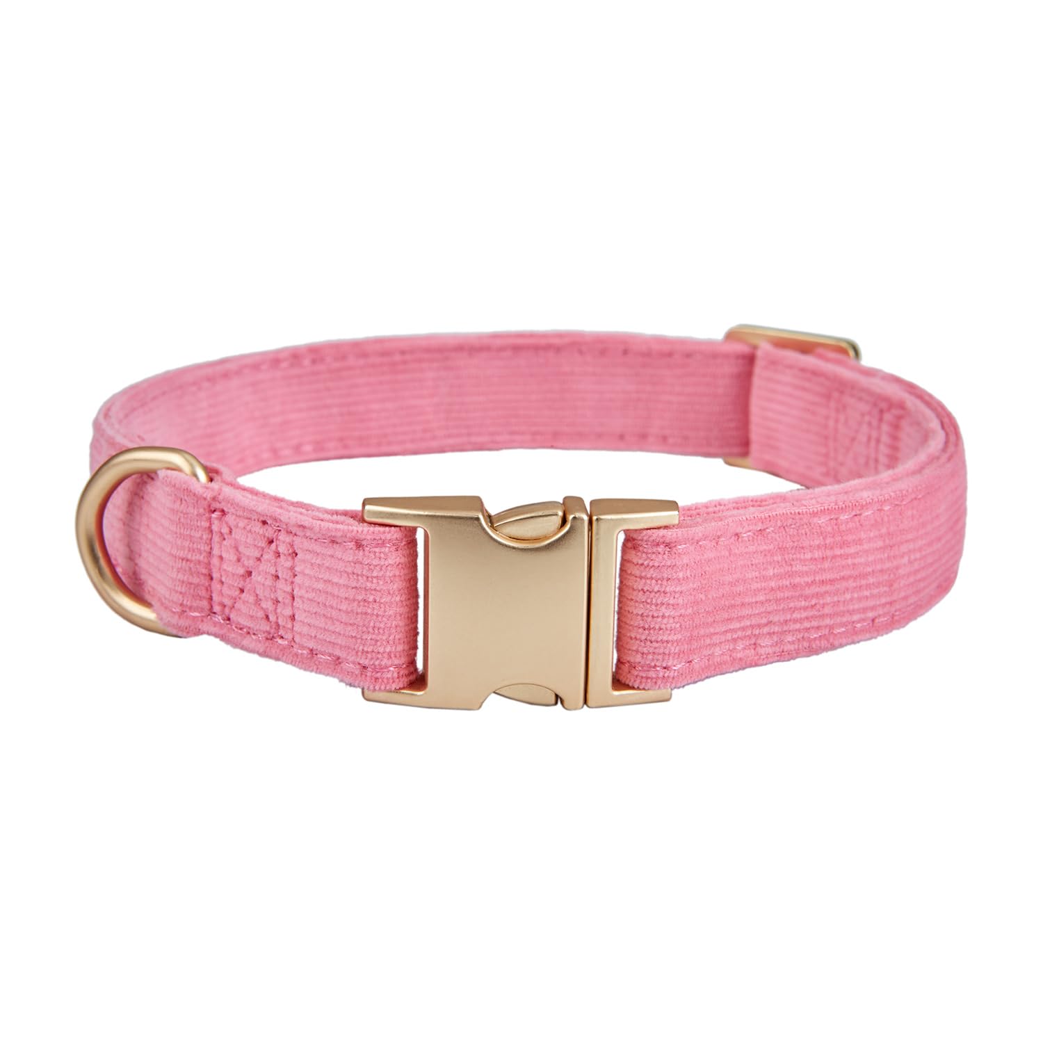 YUDOTE Corduroy Dog Collar – Adjustable Metal Buckle, Heavy Duty, Rosy Pink, Medium (12-19 inch)