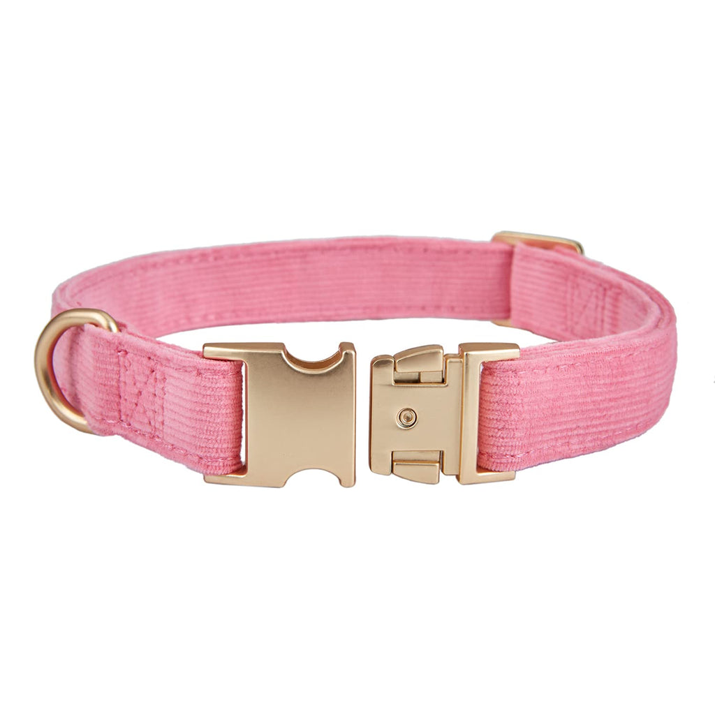 YUDOTE Corduroy Dog Collar – Adjustable Metal Buckle, Heavy Duty, Rosy Pink, Medium (12-19 inch)