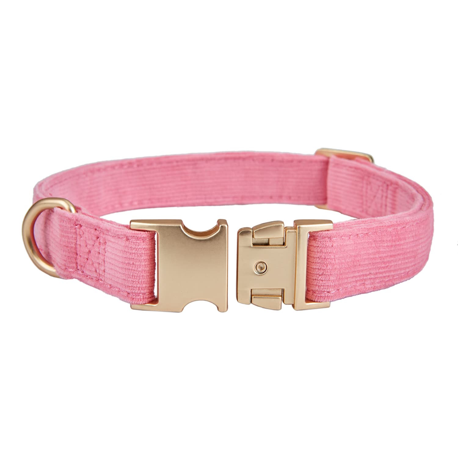 YUDOTE Corduroy Dog Collar – Adjustable Metal Buckle, Heavy Duty, Rosy Pink, Medium (12-19 inch)