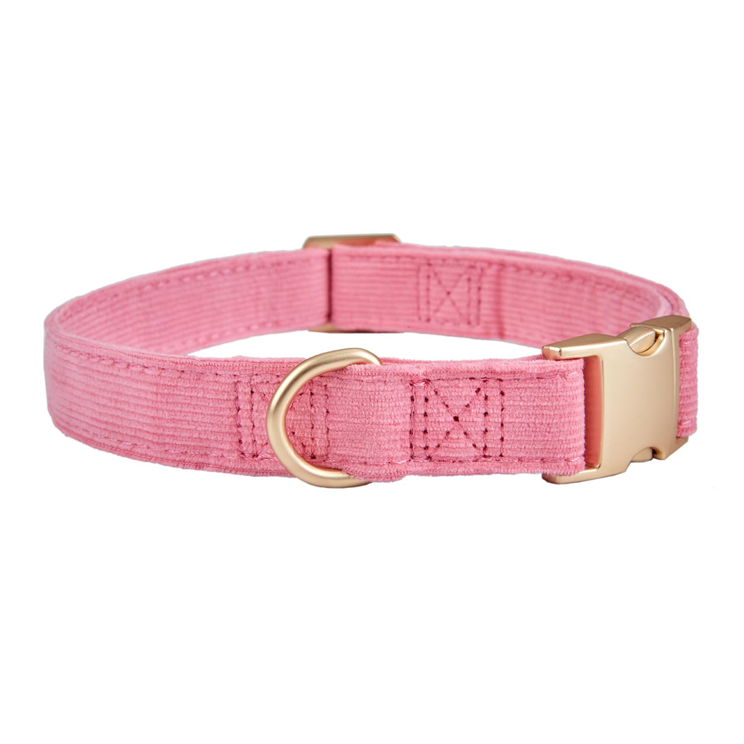 YUDOTE Corduroy Dog Collar – Adjustable Metal Buckle, Heavy Duty, Rosy Pink, Medium (12-19 inch)