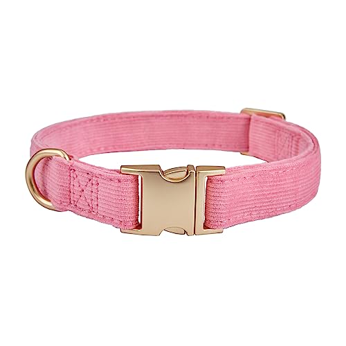 YUDOTE Corduroy Dog Collar – Adjustable Metal Buckle, Heavy Duty, Rosy Pink, Medium (12-19 inch)