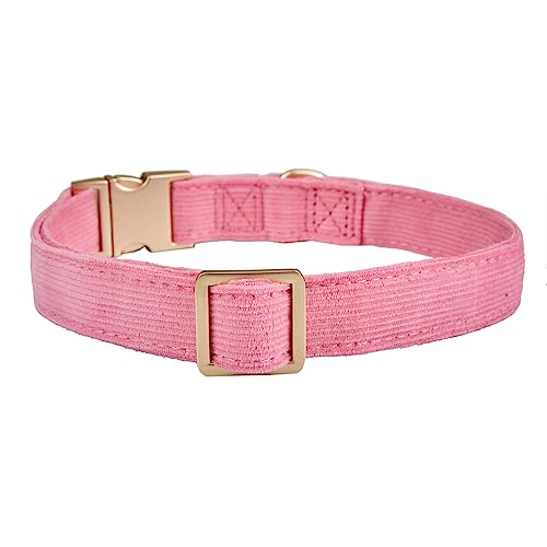 YUDOTE Corduroy Dog Collar – Adjustable Metal Buckle, Heavy Duty, Rosy Pink, Medium (12-19 inch)
