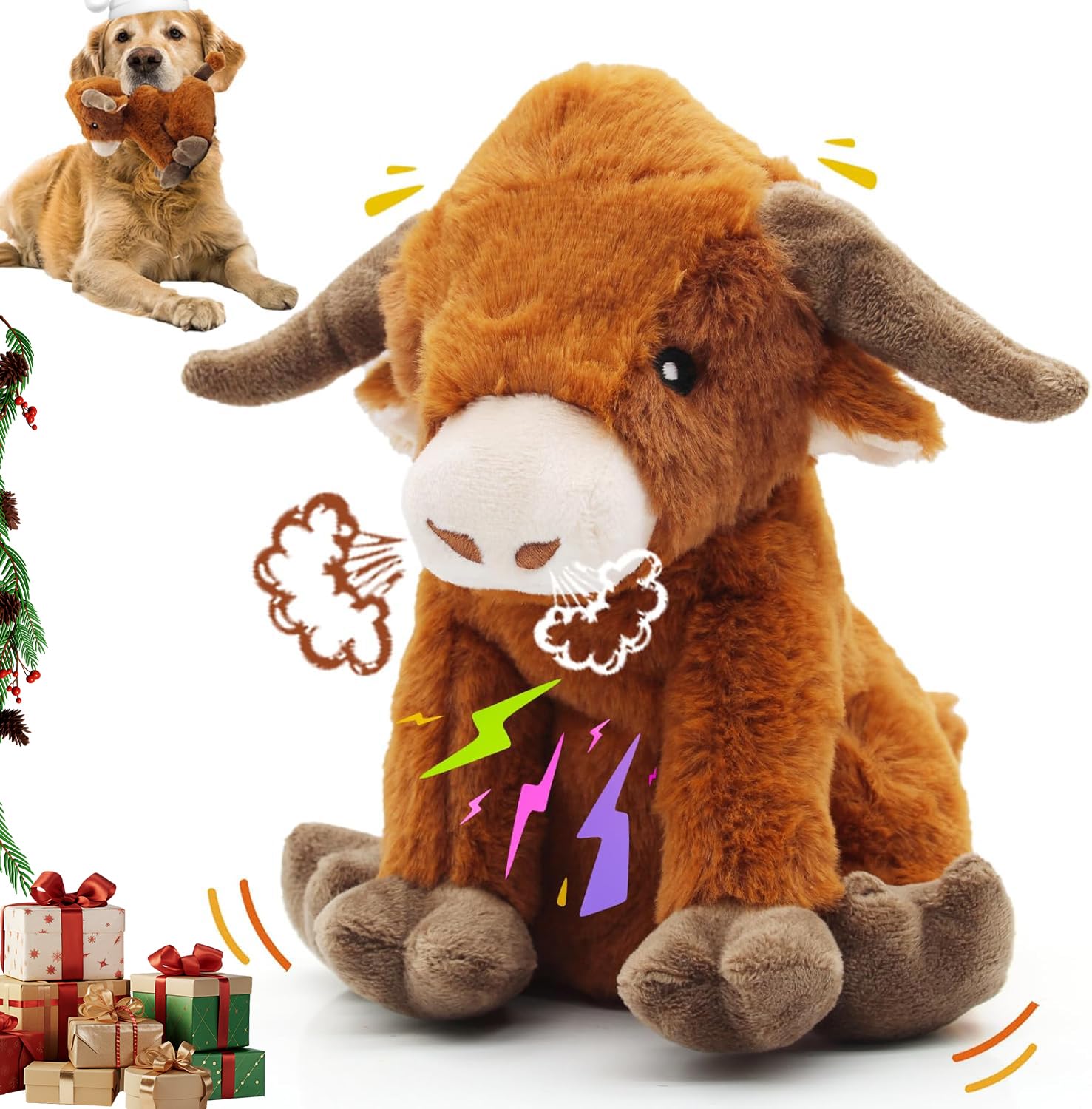 YZHDUXIU Highland Cow Squeaky Dog Toy – Soft Plush for Interactive Play with Small to Medium Dogs