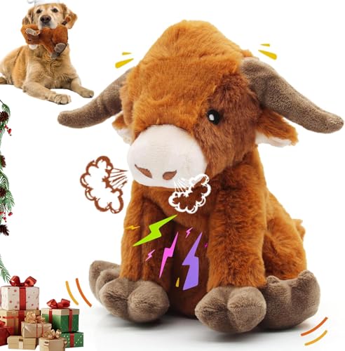 YZHDUXIU Highland Cow Squeaky Dog Toy – Soft Plush for Interactive Play with Small to Medium Dogs