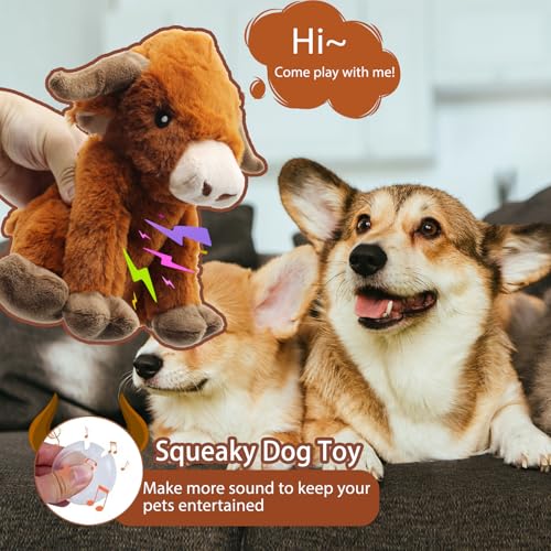 YZHDUXIU Highland Cow Squeaky Dog Toy – Soft Plush for Interactive Play with Small to Medium Dogs