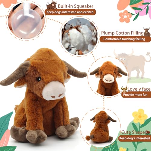 YZHDUXIU Highland Cow Squeaky Dog Toy – Soft Plush for Interactive Play with Small to Medium Dogs