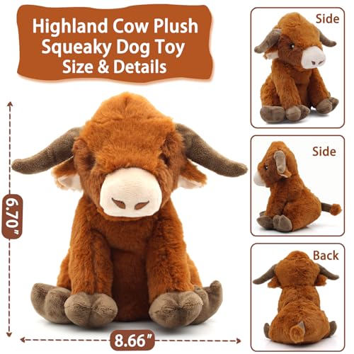 YZHDUXIU Highland Cow Squeaky Dog Toy – Soft Plush for Interactive Play with Small to Medium Dogs