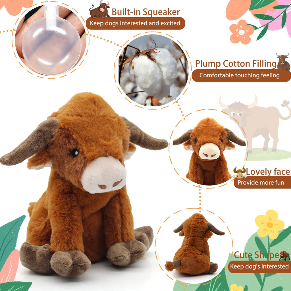 YZHDUXIU Highland Cow Squeaky Dog Toy – Soft Plush for Interactive Play with Small to Medium Dogs