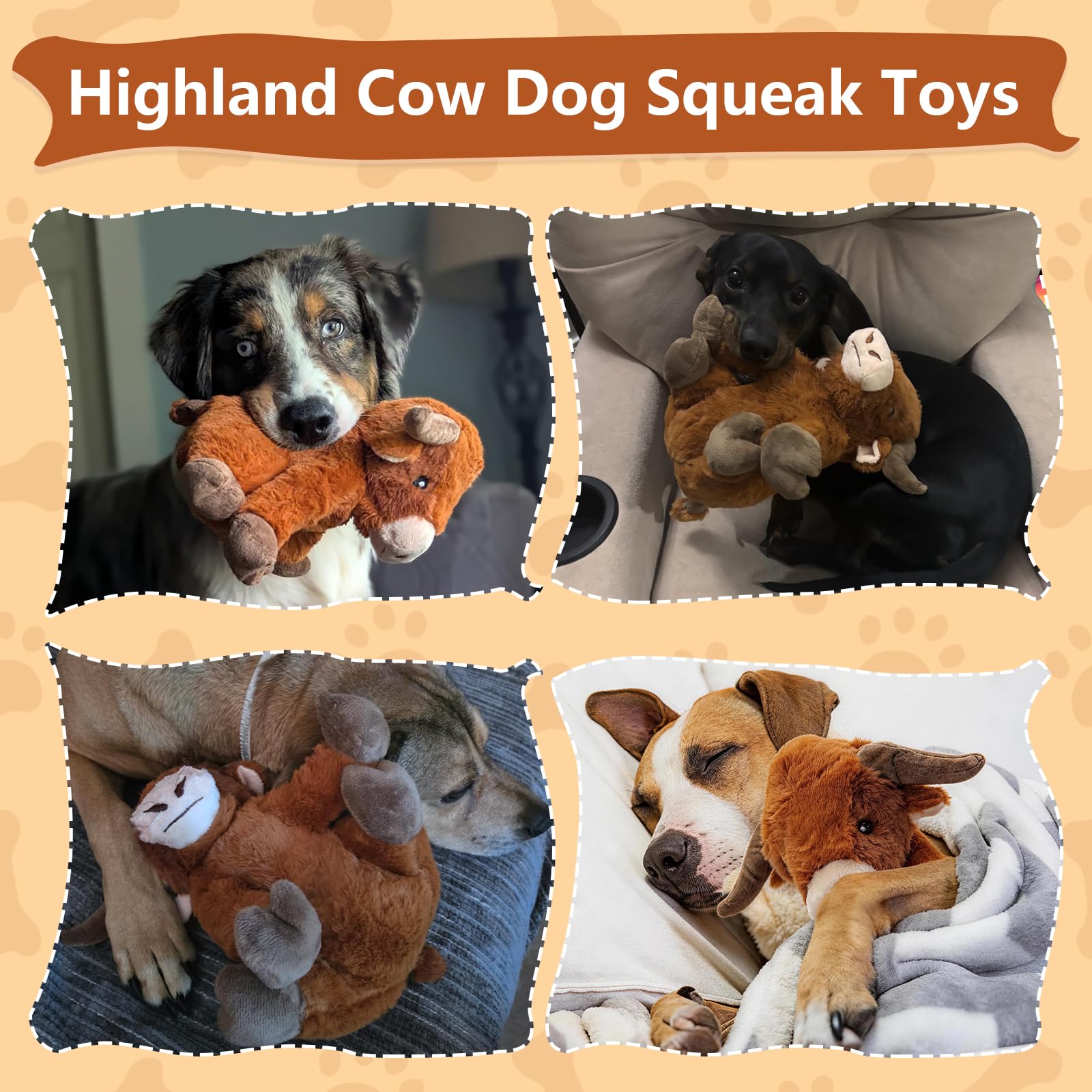 YZHDUXIU Highland Cow Squeaky Dog Toy – Soft Plush for Interactive Play with Small to Medium Dogs