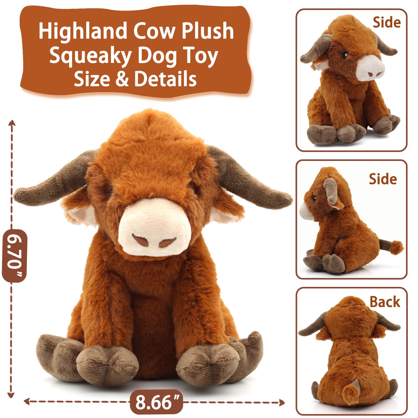 YZHDUXIU Highland Cow Squeaky Dog Toy – Soft Plush for Interactive Play with Small to Medium Dogs