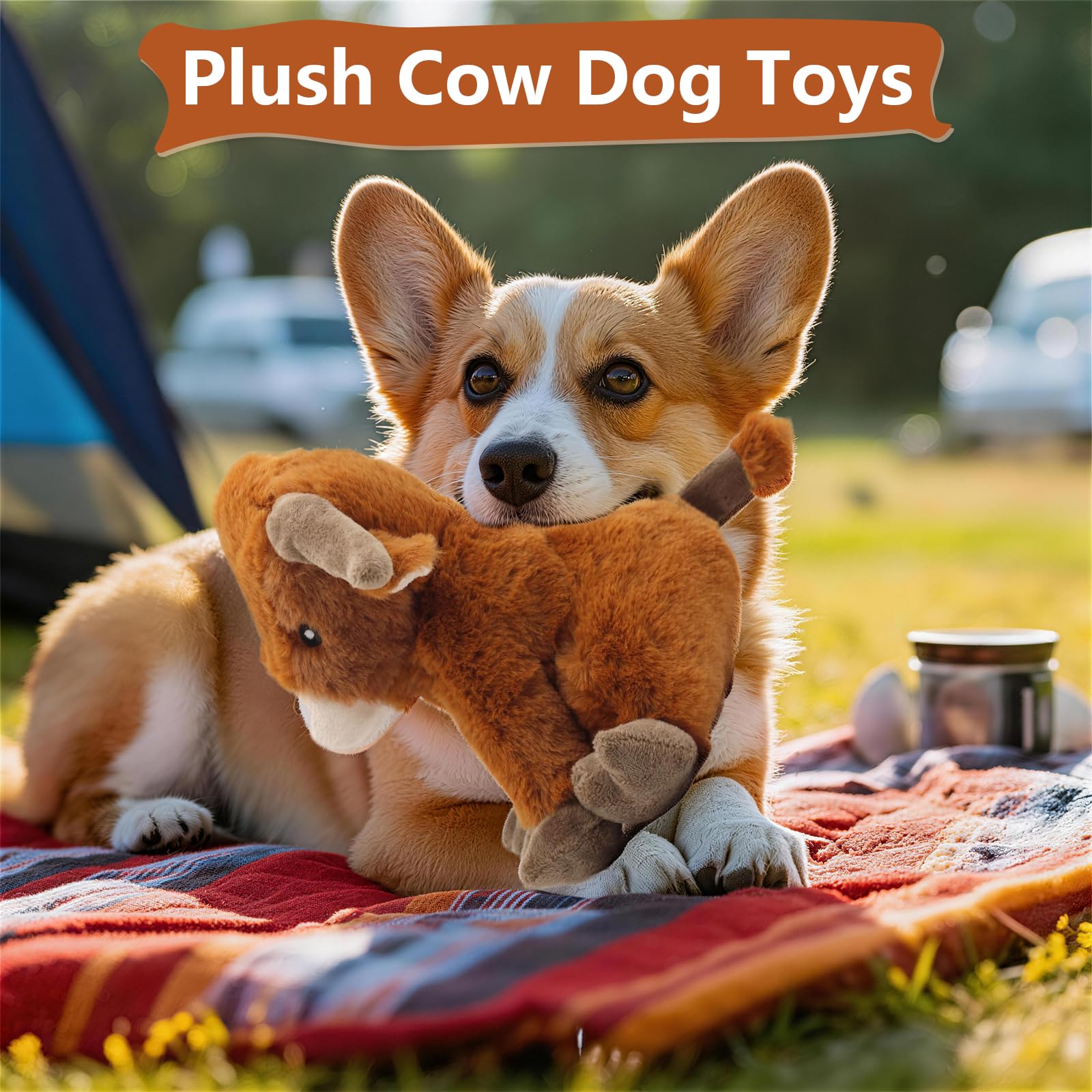 YZHDUXIU Highland Cow Squeaky Dog Toy – Soft Plush for Interactive Play with Small to Medium Dogs