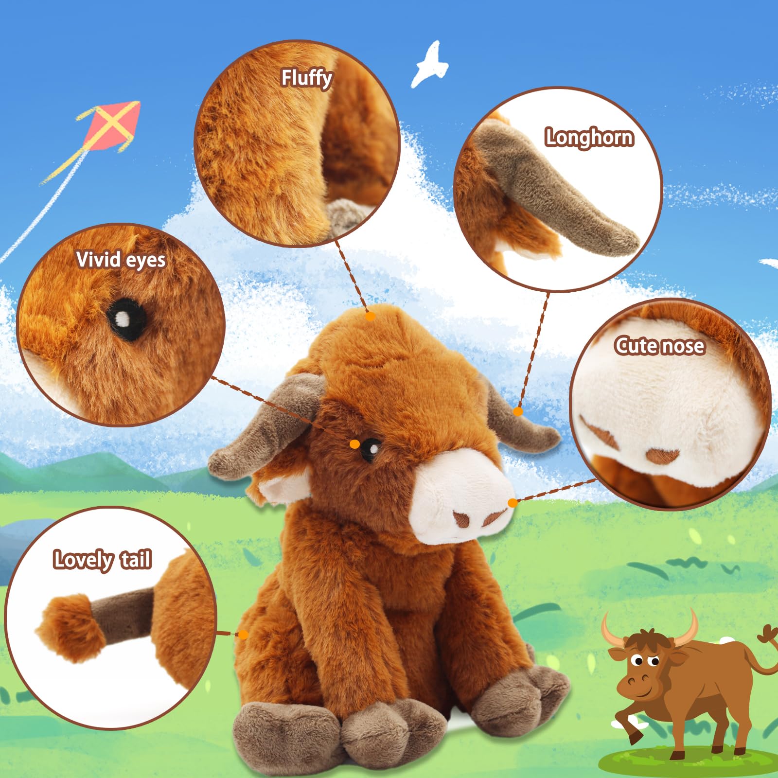 YZHDUXIU Highland Cow Squeaky Dog Toy – Soft Plush for Interactive Play with Small to Medium Dogs