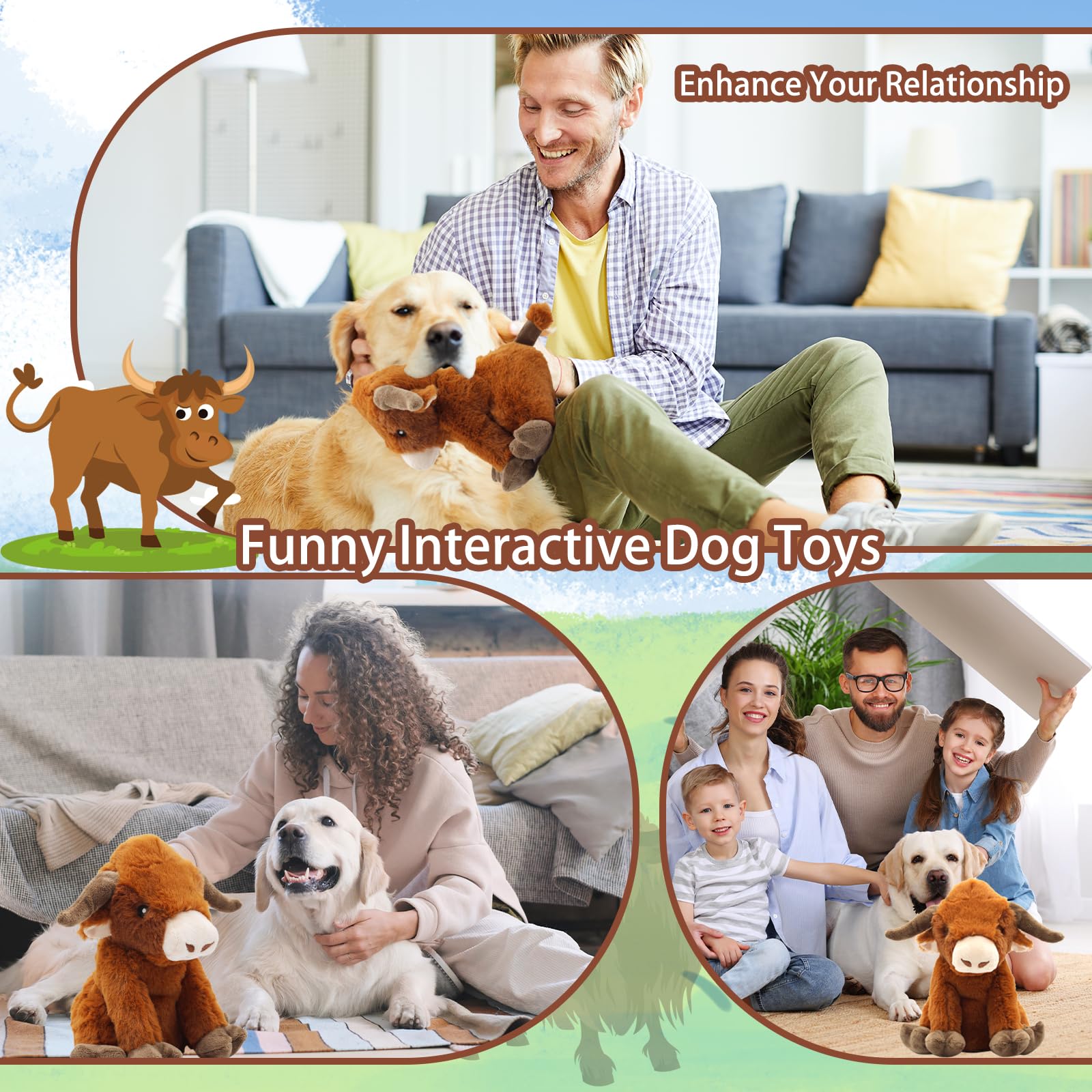 YZHDUXIU Highland Cow Squeaky Dog Toy – Soft Plush for Interactive Play with Small to Medium Dogs