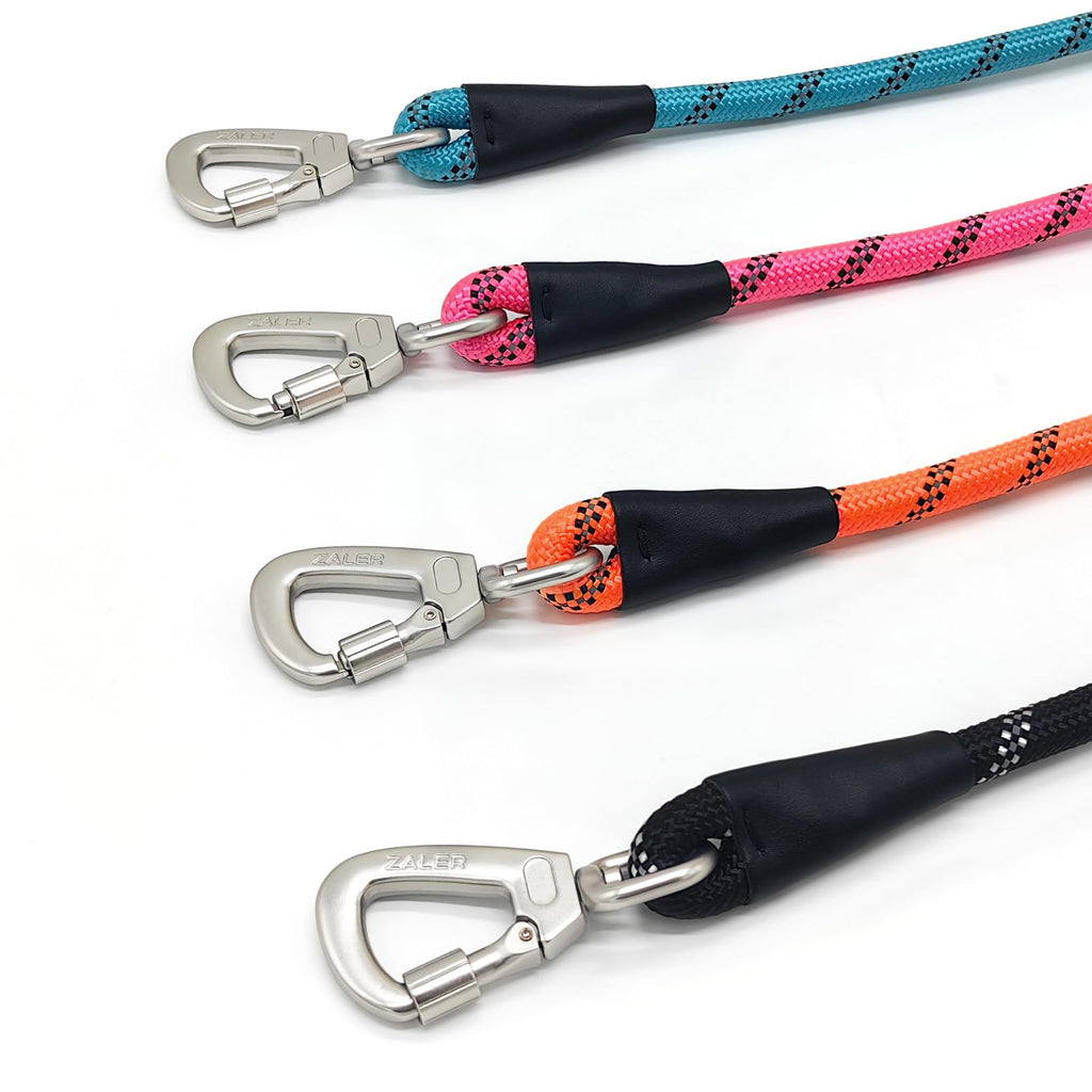 ZALER 20FT Black Dog Training Leash with Reflective Threading and Screw Lock Carabiner