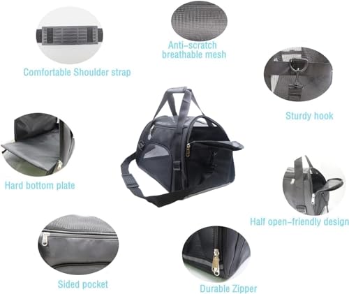 ZaneSun Medium-Black Soft-Sided Cat Carrier - Airline Approved, Lightweight, Foldable