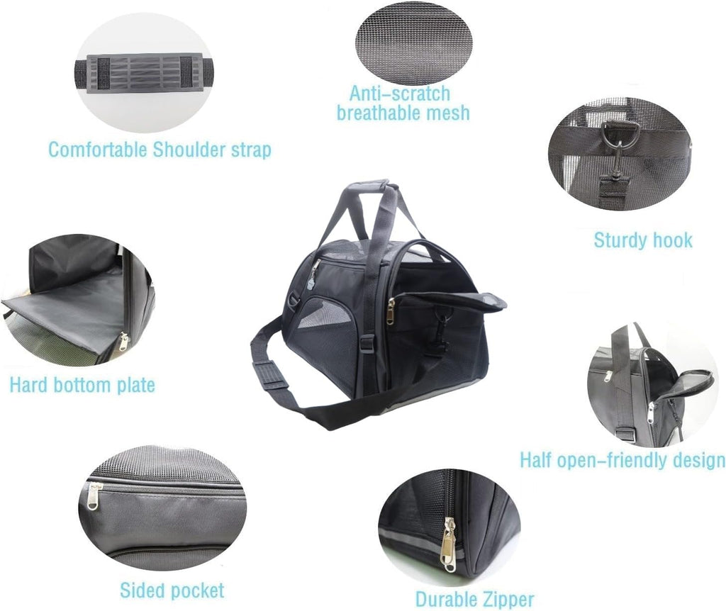 ZaneSun Medium-Black Soft-Sided Cat Carrier - Airline Approved, Lightweight, Foldable