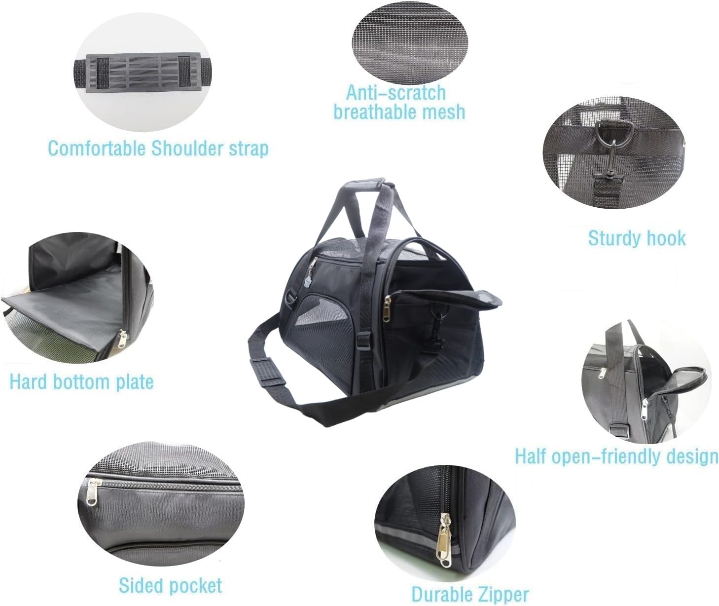 ZaneSun Medium-Black Soft-Sided Cat Carrier - Airline Approved, Lightweight, Foldable
