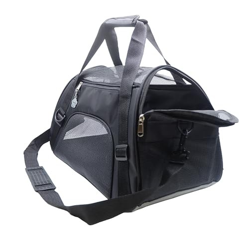 ZaneSun Medium-Black Soft-Sided Cat Carrier - Airline Approved, Lightweight, Foldable