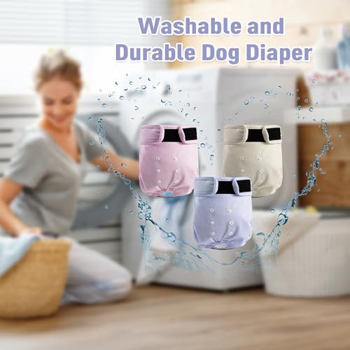 ZINGTERRA 3 Pack Washable Female Dog Diapers - Reusable, Leakproof, Adjustable for Heat & Incontinence - Size S (Newborn-11.5" Waist)