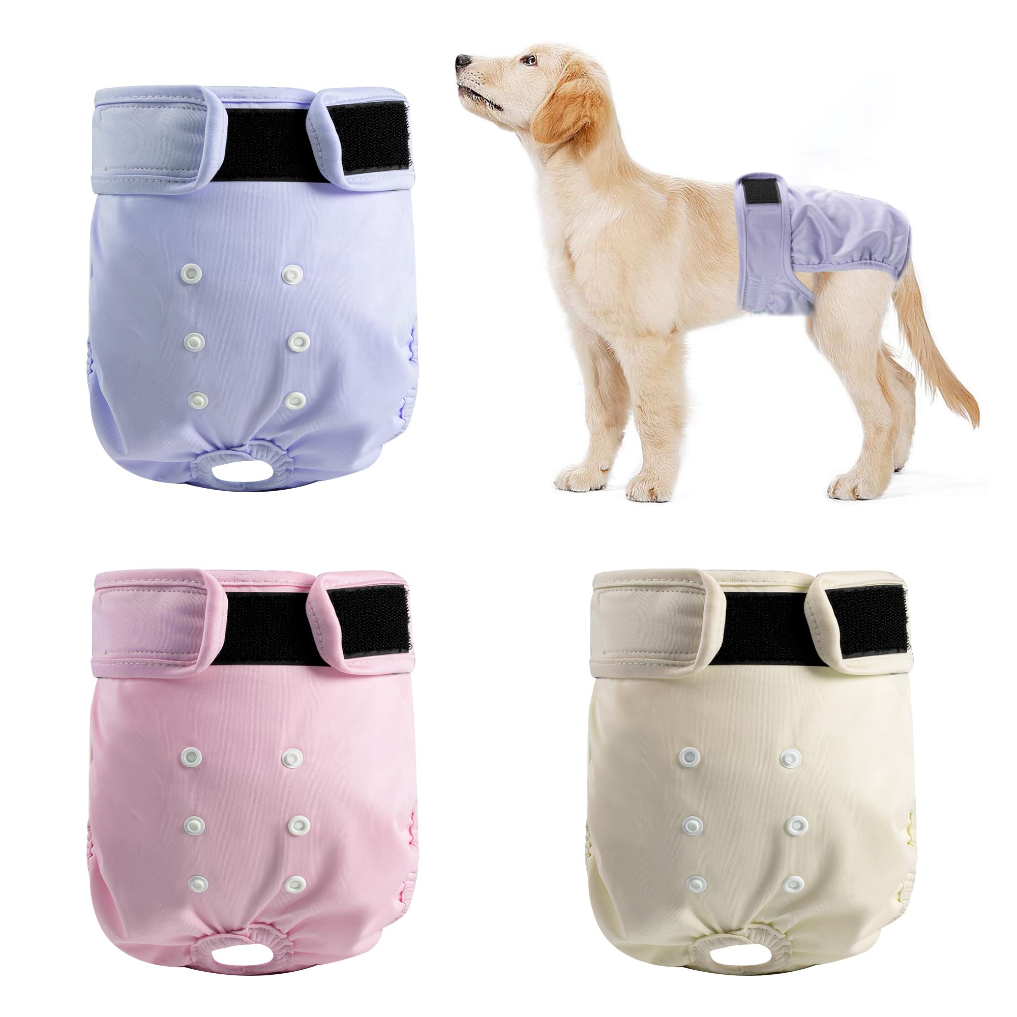 ZINGTERRA 3 Pack Washable Female Dog Diapers - Reusable, Leakproof, Adjustable for Heat & Incontinence - Size S (Newborn-11.5" Waist)
