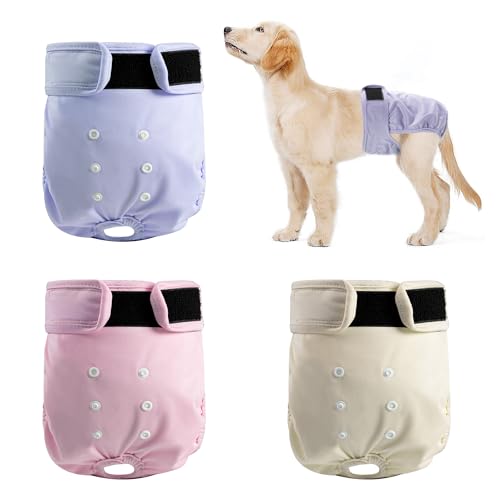 ZINGTERRA 3 Pack Washable Female Dog Diapers - Reusable, Leakproof, Adjustable for Heat & Incontinence - Size S (Newborn-11.5" Waist)