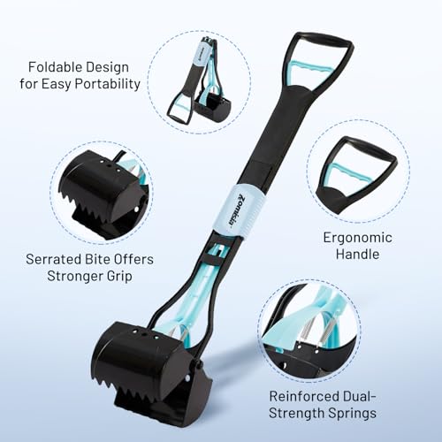 ZOMISIA 32-Inch Pooper Scooper with 30 Waste Bags – Long Handle for Large Dogs, Foldable, Eco-Friendly