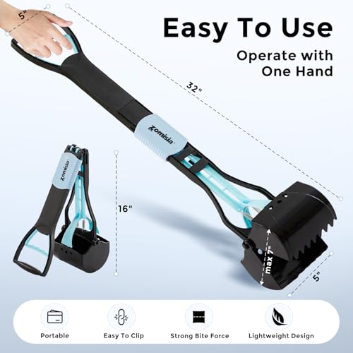 ZOMISIA 32-Inch Pooper Scooper with 30 Waste Bags – Long Handle for Large Dogs, Foldable, Eco-Friendly