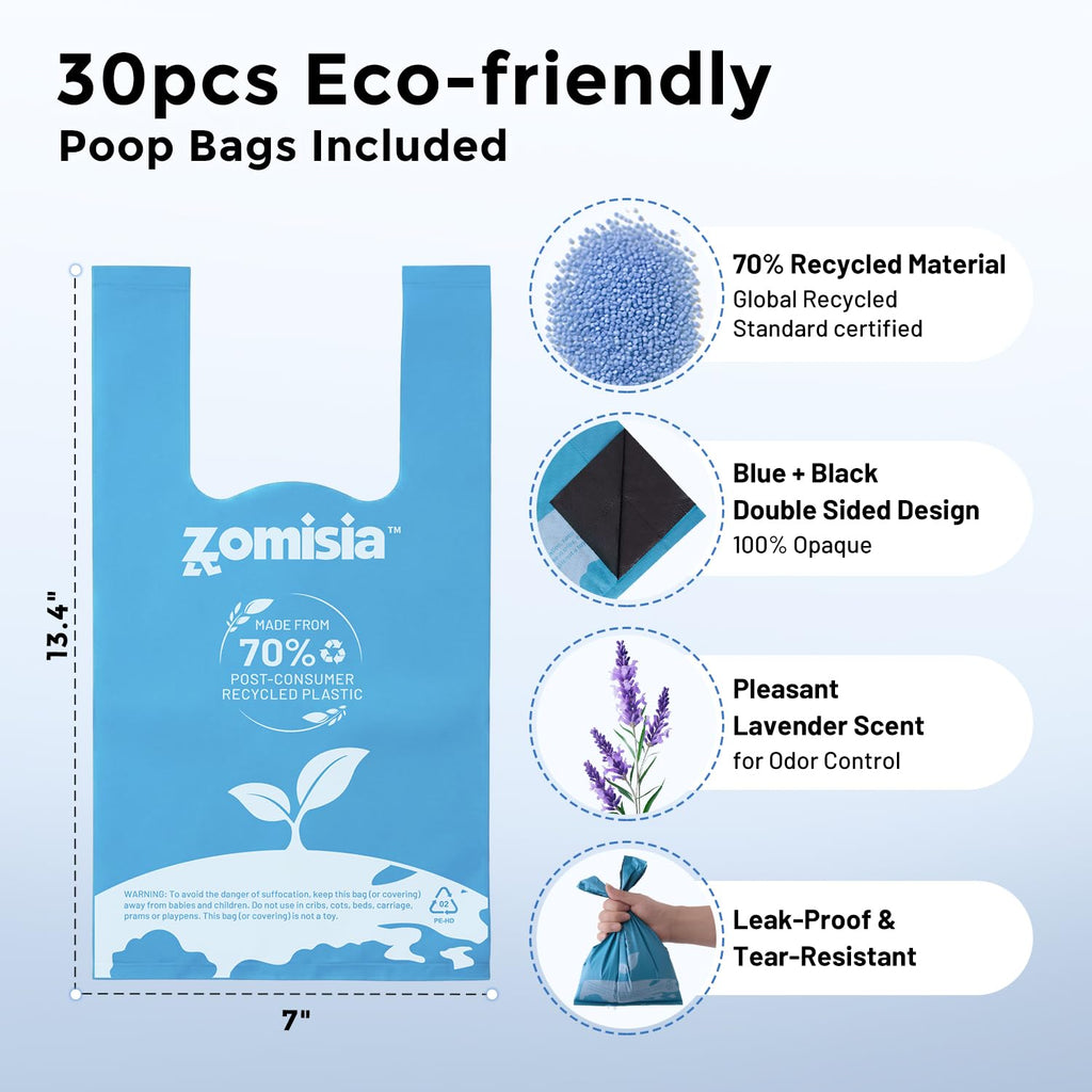 ZOMISIA 32-Inch Pooper Scooper with 30 Waste Bags – Long Handle for Large Dogs, Foldable, Eco-Friendly