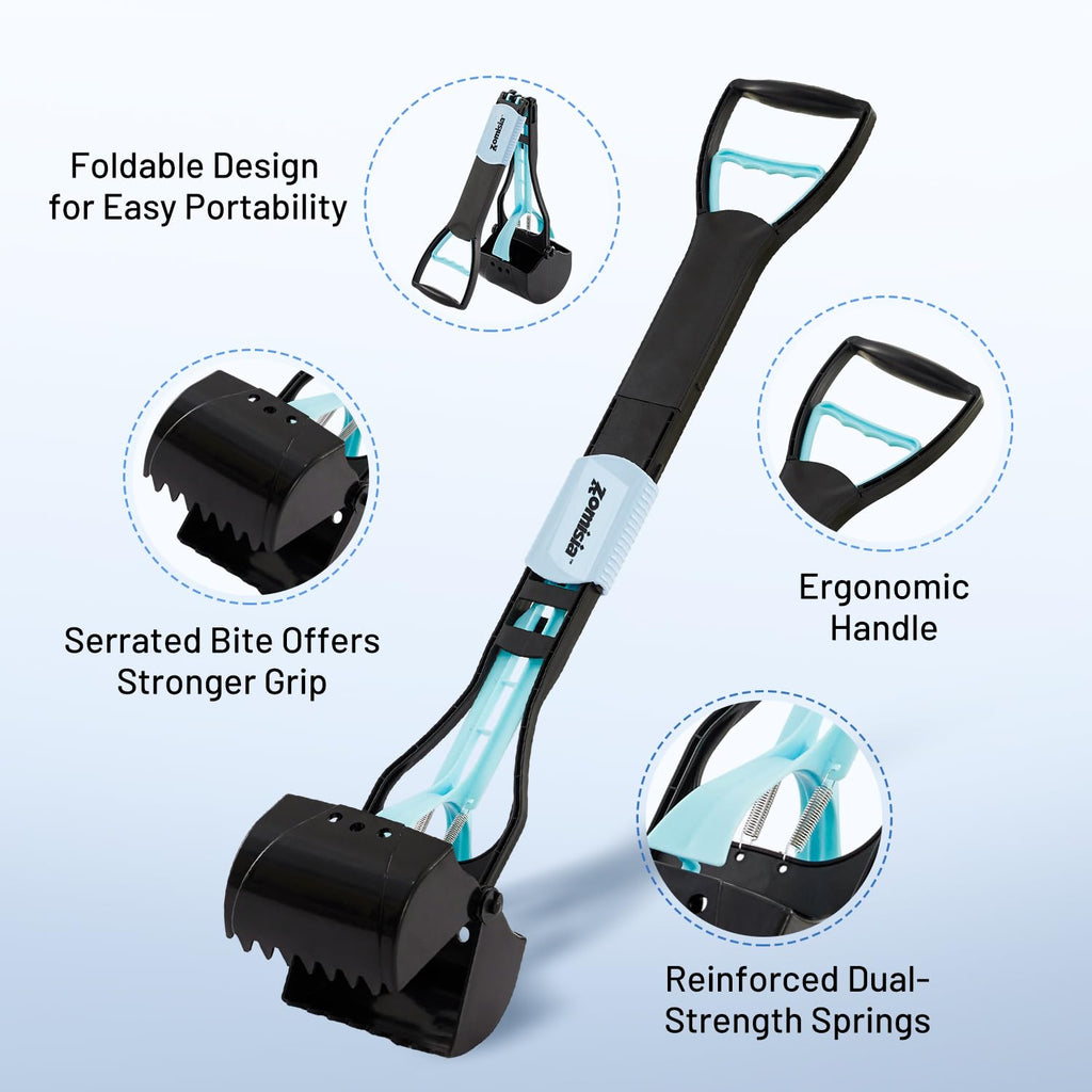 ZOMISIA 32-Inch Pooper Scooper with 30 Waste Bags – Long Handle for Large Dogs, Foldable, Eco-Friendly