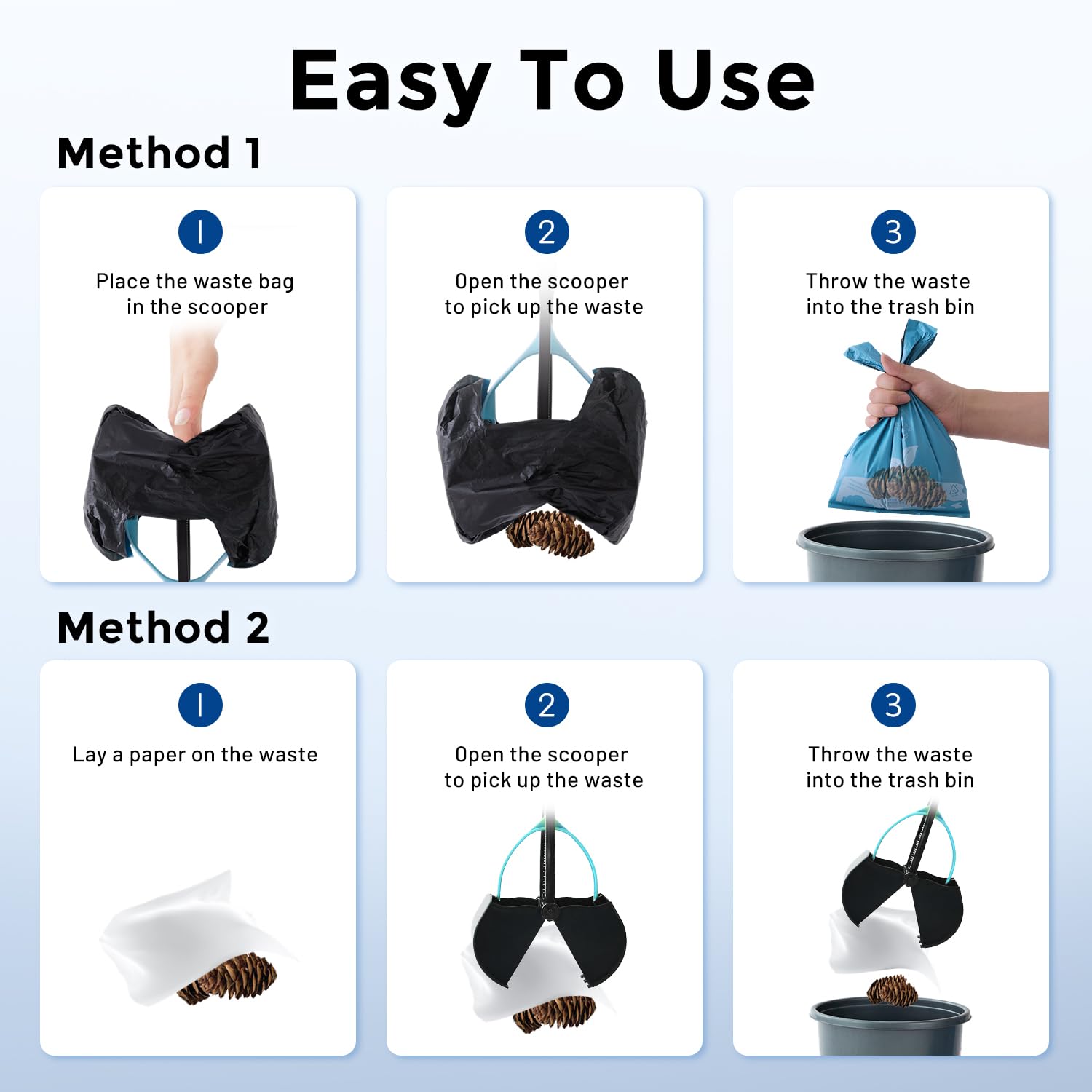 ZOMISIA 32-Inch Pooper Scooper with 30 Waste Bags – Long Handle for Large Dogs, Foldable, Eco-Friendly