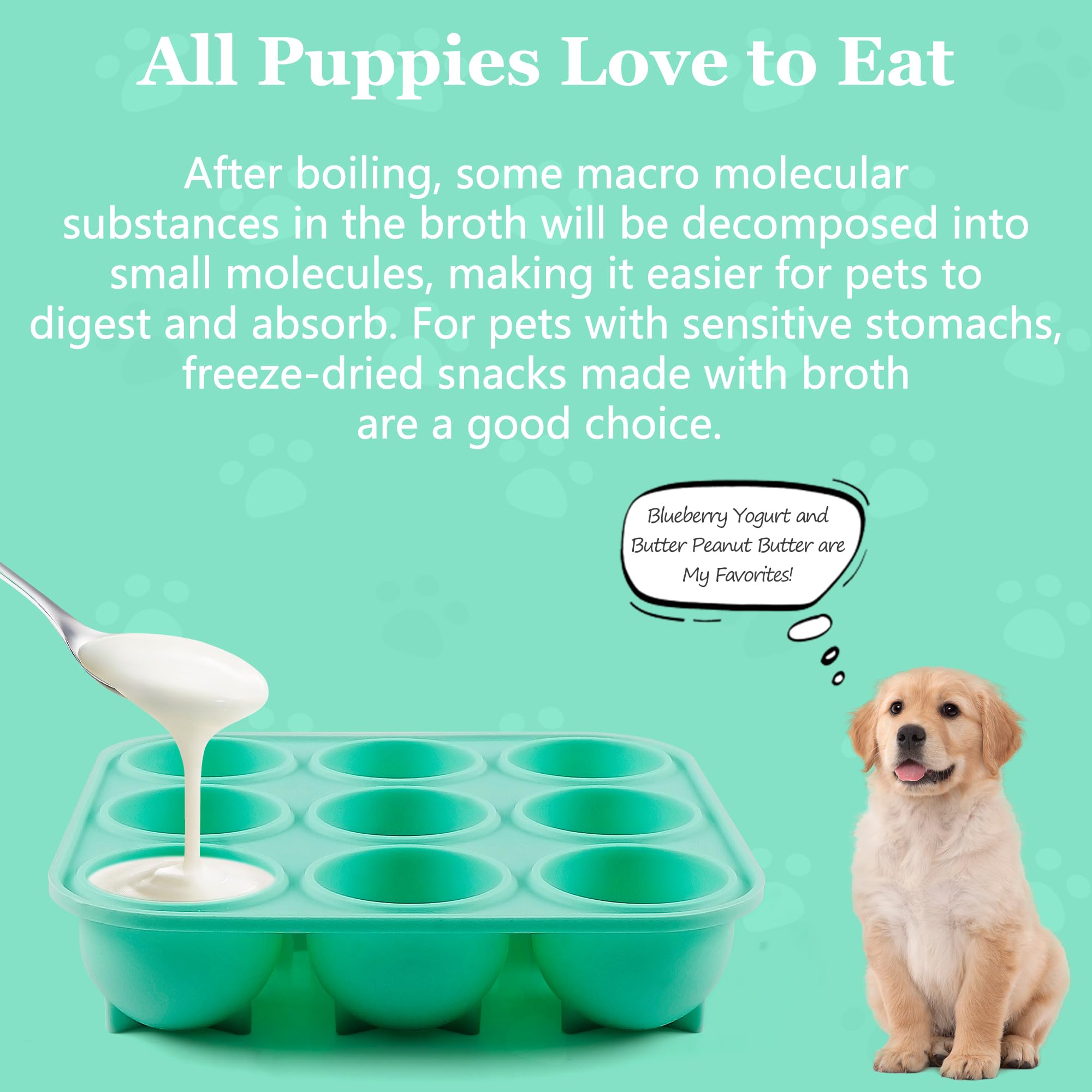 Zorazio 9-Cavity Silicone Dog Treat Mold with Lid – Frozen Popsicle Refill Maker for Large Dogs (Green)