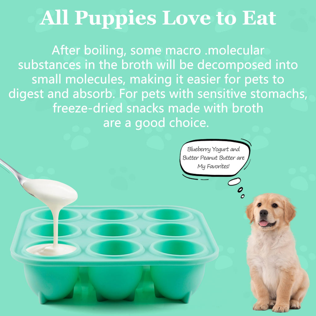 Zorazio Silicone Dog Treat Mold – 9 Cavities with Lid for Woof Pupsicle, Green