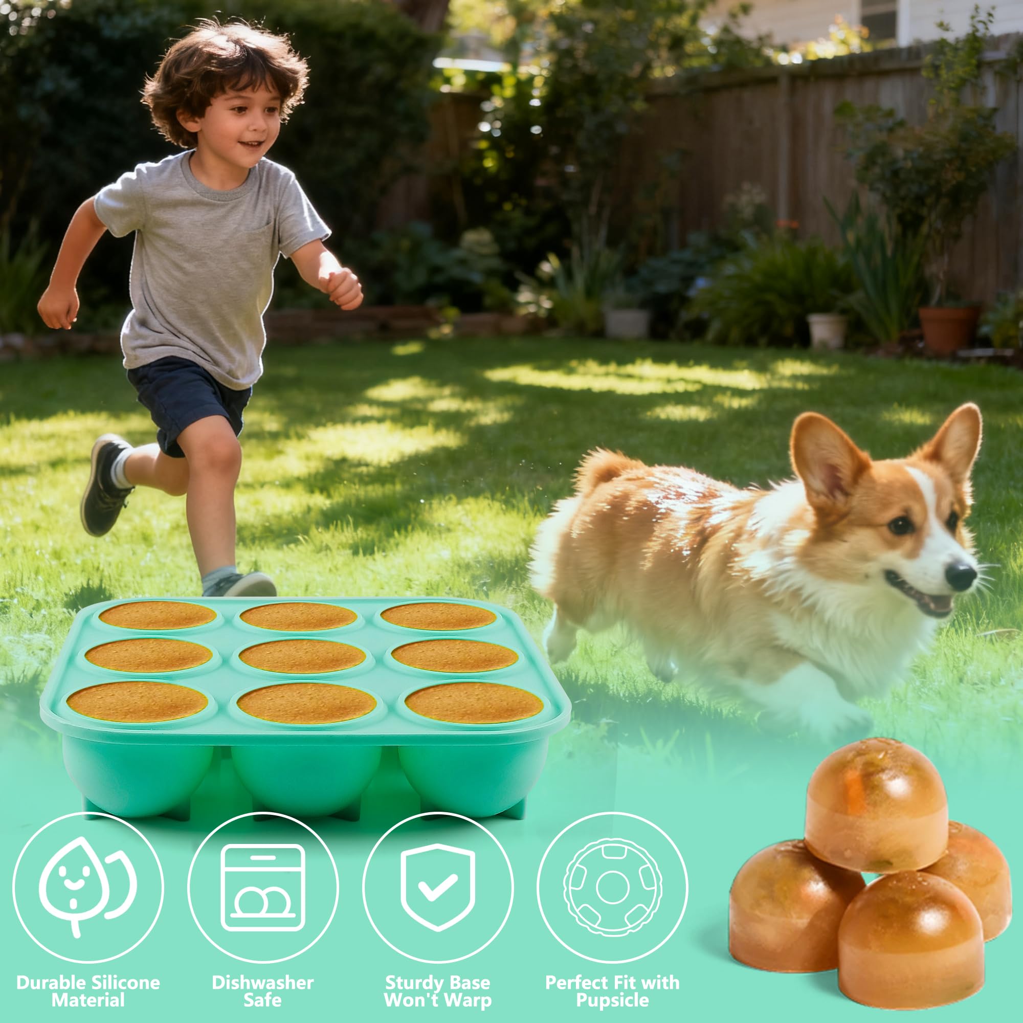 Zorazio Silicone Dog Treat Mold – 9 Cavities with Lid for Woof Pupsicle, Green